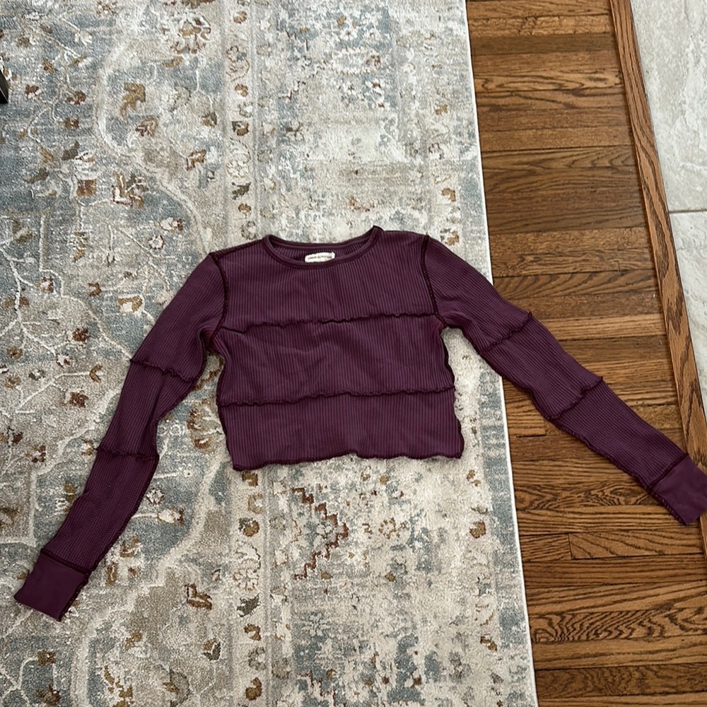 Purple Long Sleeve Ribbed crop Top